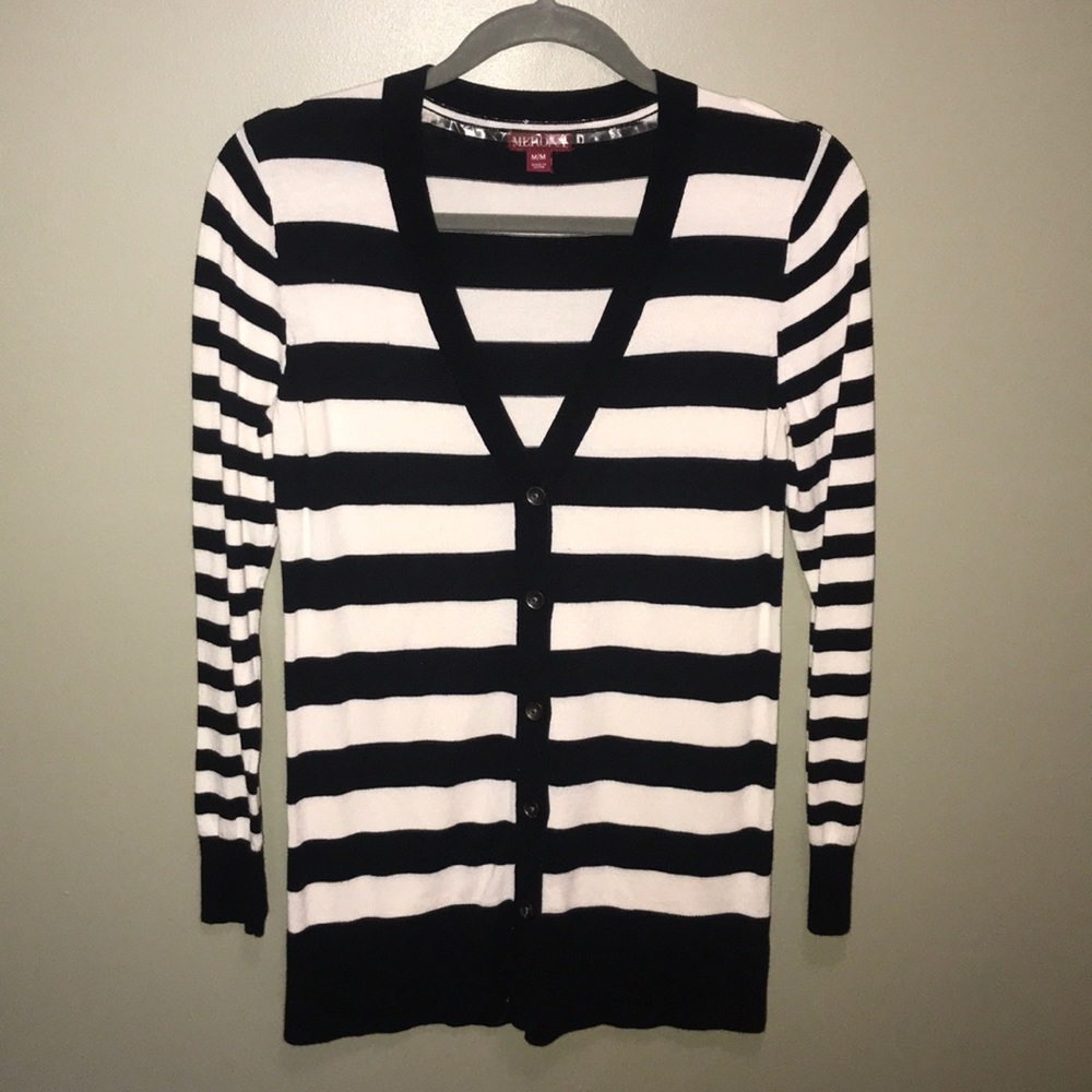 Medina M Black and White Striped Cardigan